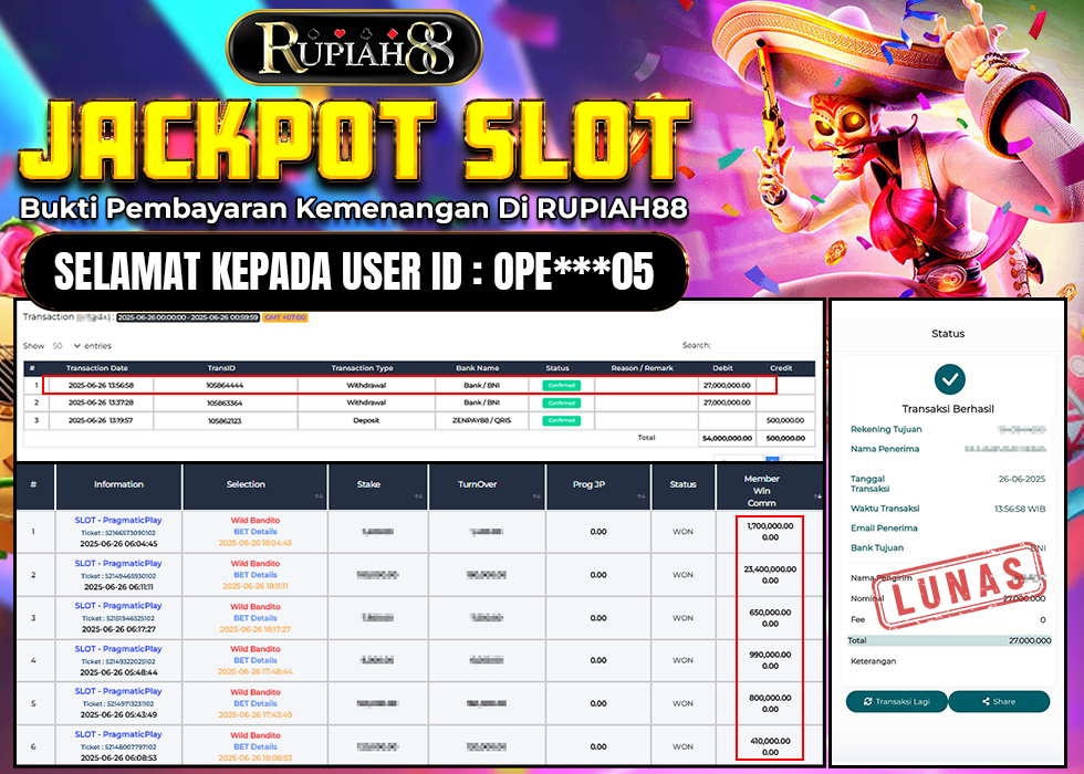 RUPIAH88 JACKPOT SLOT WILD BANDITO Rp.27.000.000,- LUNAS