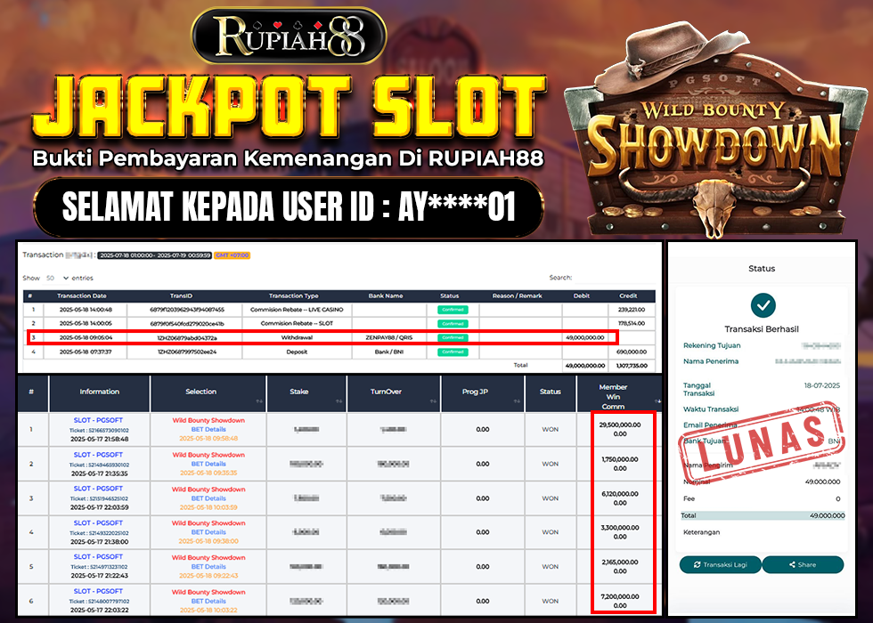 RUPIAH88 JACKPOT SLOT WILD BOUNTY SHOWDOWN Rp.49.000.000,- LUNAS