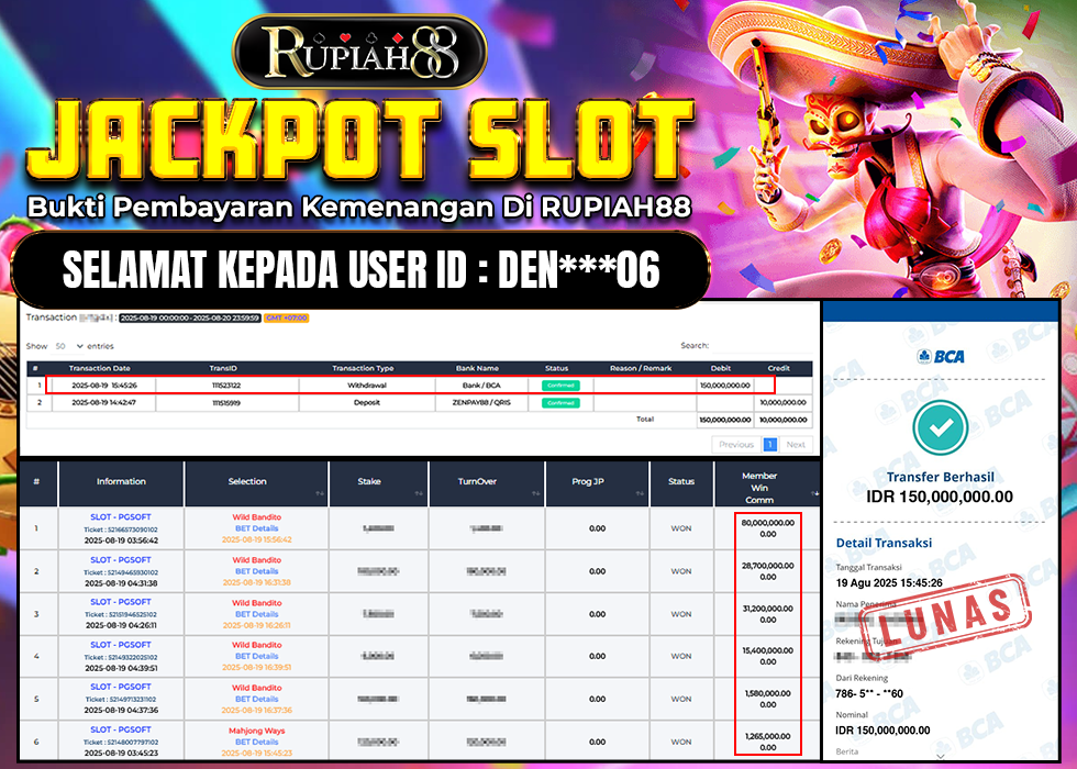 RUPIAH88 JACKPOT SLOT WILD BANDITO Rp.150.000.000,- LUNAS