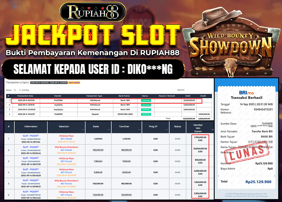 RUPIAH88 JACKPOT SLOT WILD BOUNTY SHOWDOWN Rp.25.129.900,- LUNAS