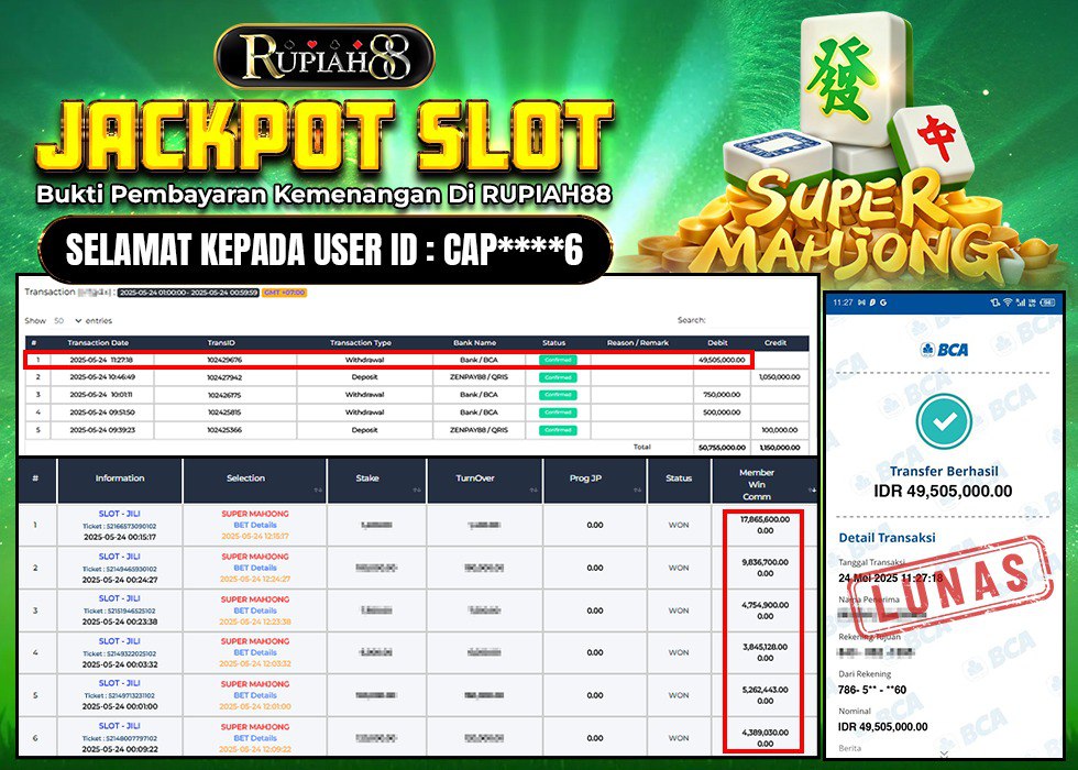 RUPIAH88 JACKPOT SLOT SUPER MAHJONG Rp.49.505.000,- LUNAS