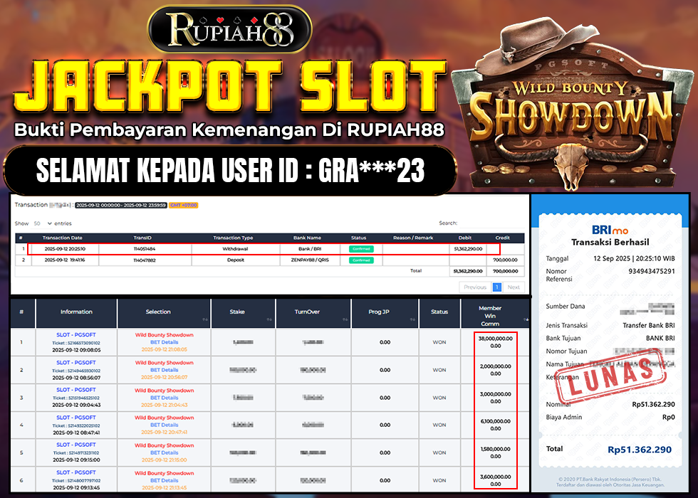 RUPIAH88 JACKPOT SLOT WILD BOUNTY SHOWDOWN Rp.51.362.290,- LUNAS